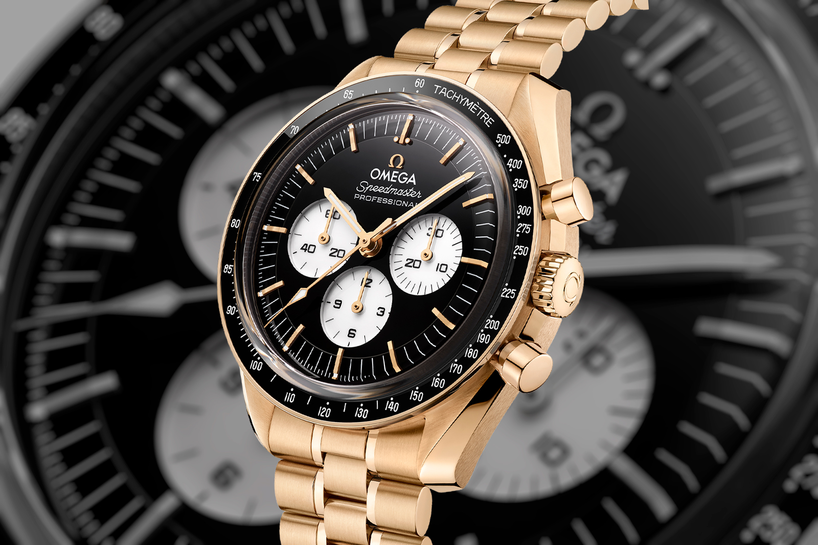 Omega Speedmaster Moonwatch Reverse Panda Moonshine Gold — фото 1