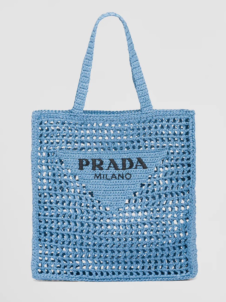 Синяя сумка Prada Raffia Tote