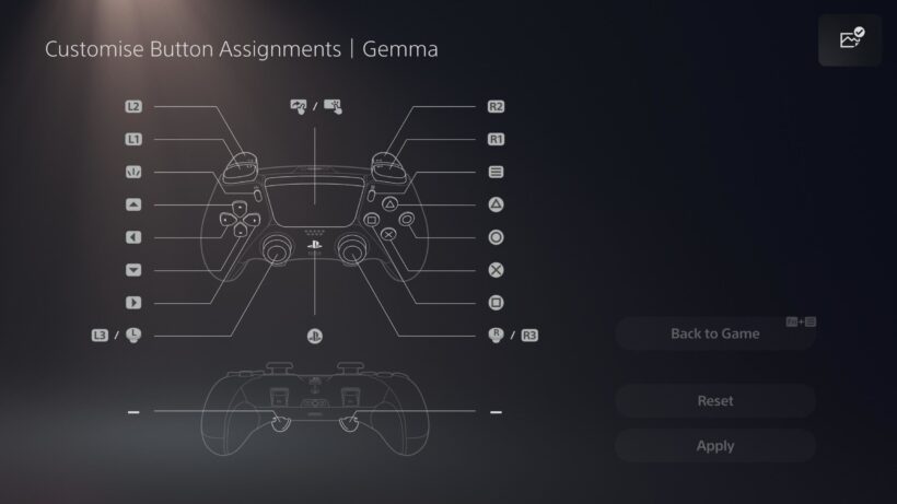 Параметры переназначения кнопок в DualSense Edge