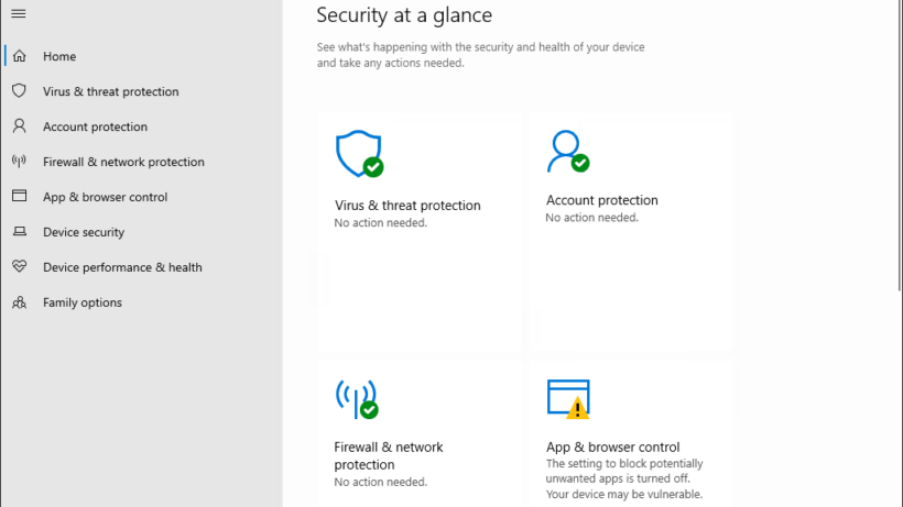Снимок экрана интерфейса антивируса Microsoft Defender