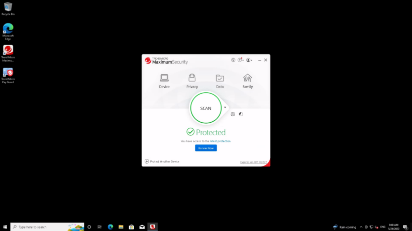 Программа Trend Micro Maximum Security, работающая в Windows 10. Интерфейс Trend Micro Maximum Security, отображающий статус…